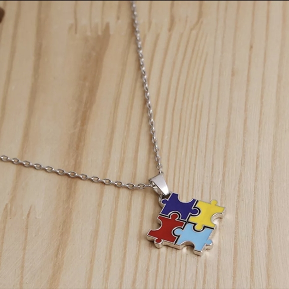 Autism Puzzle Piece Charm Necklace! Autism Awareness Pretty Silver Chain - Picture 7 of 12